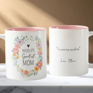 World's Greatest Mum Personalised Quote Floral Two-Tone Coffee Mug
