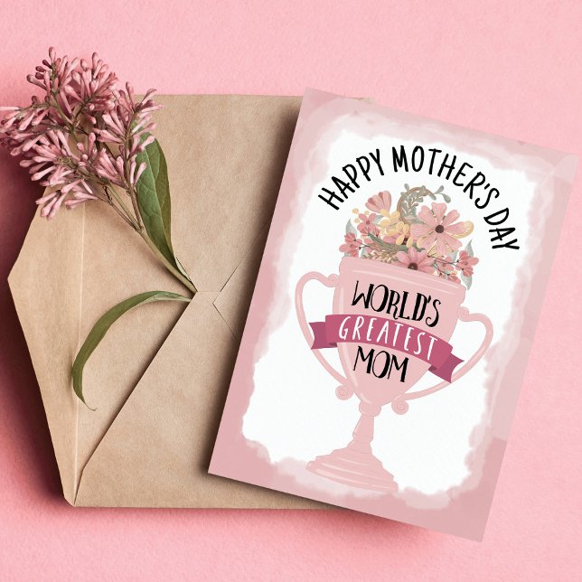 World's Greatest Mum Trophy Flowers Mother's Day Holiday Card (Creator Uploaded)