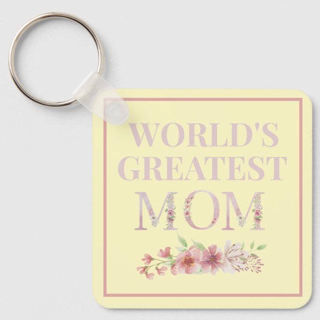 World's Greatest Mum Yellow and Floral Key Ring (Front)