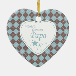 World's Greatest papa argyle heart ornament