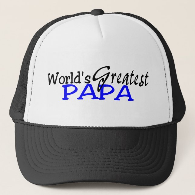 Worlds Greatest Papa Blue Black Trucker Hat (Front)