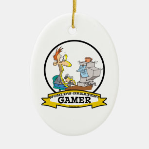 WORLDS GREATEST PC GAMER TEEN CARTOON CERAMIC TREE DECORATION