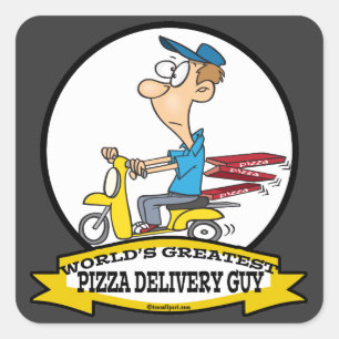 WORLDS GREATEST PIZZA DELIVERY GUY CARTOON SQUARE STICKER