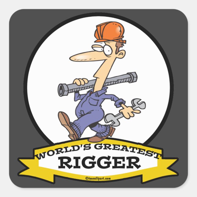 WORLDS GREATEST RIGGER MEN CARTOON SQUARE STICKER (Front)
