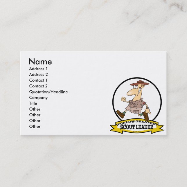 WORLDS GREATEST SCOUT LEADER MEN CARTOON BUSINESS CARD (Front)