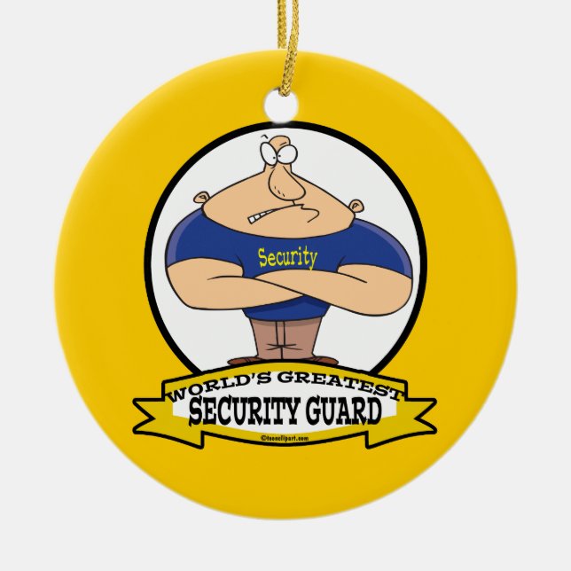 WORLDS GREATEST SECURITY GUARD MEN CARTOON CERAMIC TREE DECORATION (Front)