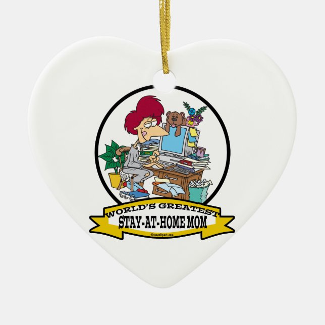 WORLDS GREATEST STAY AT HOME MOM CARTOON CERAMIC TREE DECORATION (Front)