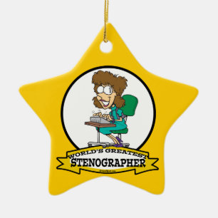 WORLDS GREATEST STENOGRAPHER WOMEN CARTOON CERAMIC TREE DECORATION