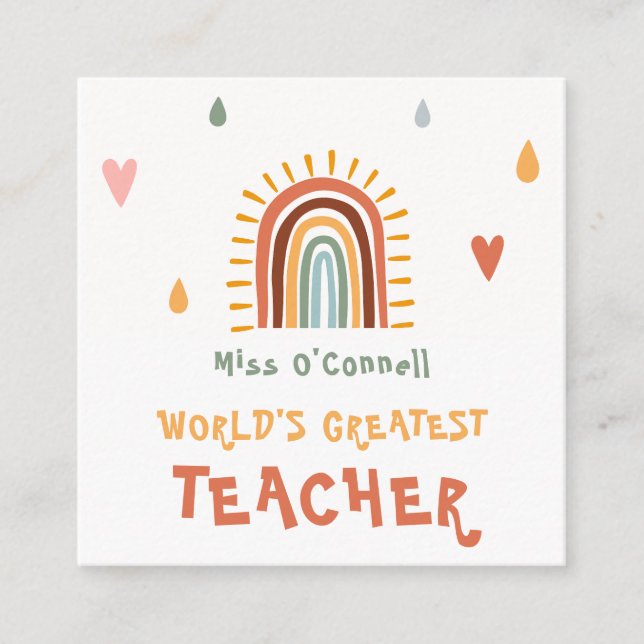 World's Greatest Teacher Gift Boho Rainbow Enclosure Card (Front)