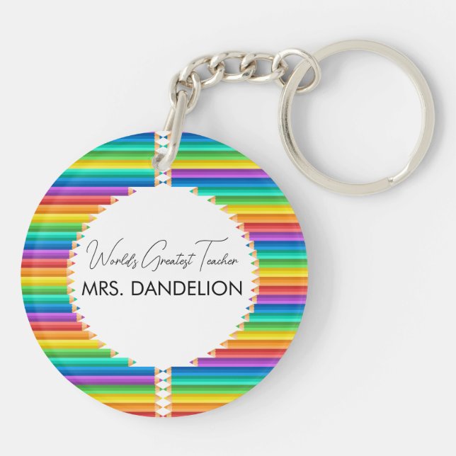 Worlds Greatest Teacher Rainbow Crayons School Key Ring (Back)
