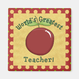 World's Greatest Teacher Red Apple & Yellow Dots Magnet