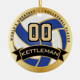 World's Greatest Volleyball Player Blue and White Ceramic Tree Decoration