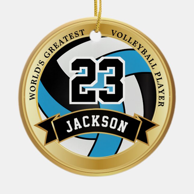 World's Greatest Volleyball Player - Blue Ceramic Tree Decoration (Front)