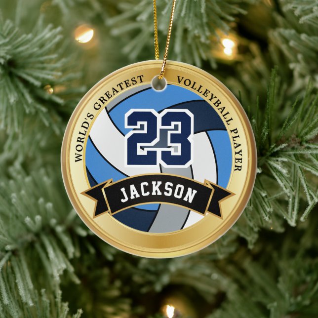 World's Greatest Volleyball Player - Blue, Grey Ceramic Tree Decoration (Tree)