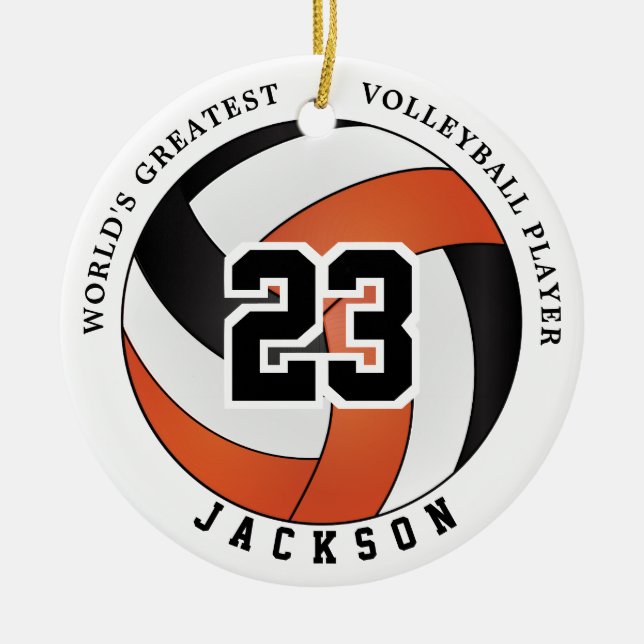 World's Greatest Volleyball Player, Orange & Black Ceramic Tree Decoration (Front)