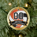 World's Greatest Volleyball Player Orange Ceramic Tree Decoration<br><div class="desc">🥇AN ORIGINAL COPYRIGHT ART DESIGN by Donna Siegrist ONLY AVAILABLE ON ZAZZLE! DIY Volleyball Sport Player Christmas Ornament ready for you to personalize. Featured in a orange, black and gold colors ready for you to add your number, year and name and saying if you need to change it. A great...</div>