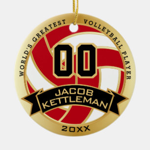 World's Greatest Volleyball Player Red and Gold Ceramic Tree Decoration