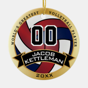 World's Greatest Volleyball Player Red, White Blue Ceramic Tree Decoration