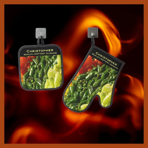 World's HOTTEST Husband Boyfriend Chilli Pepper Oven Mitt & Pot Holder Set