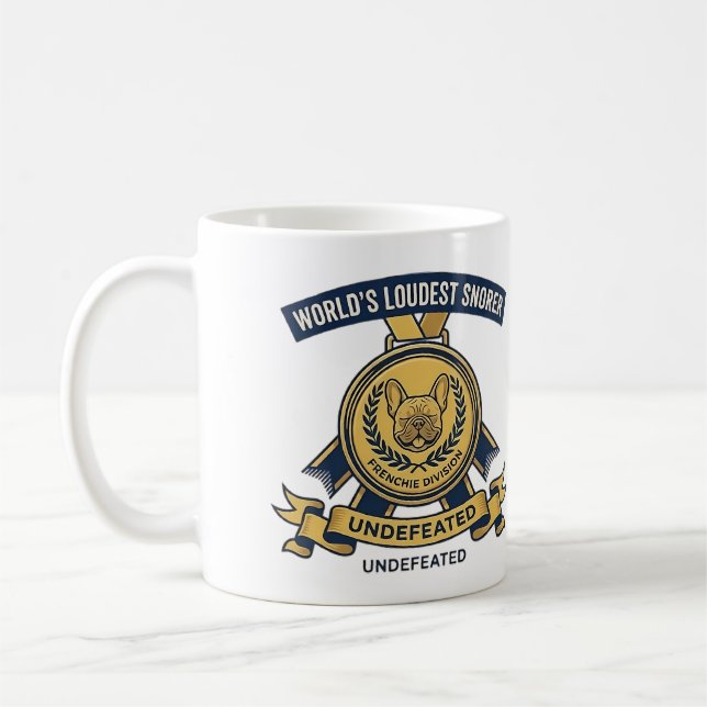 World's Loudest Snorer Frenchie Trophy Sticker Coffee Mug (Left)