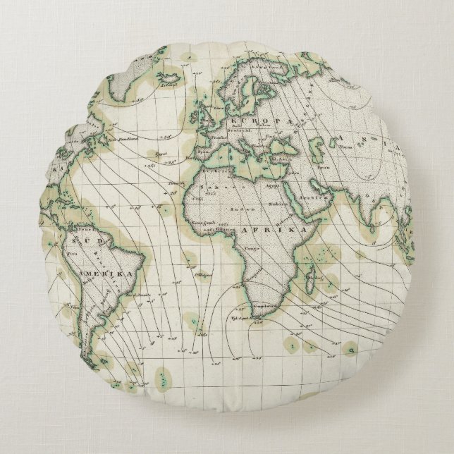 World's magnetic declination round cushion (Front)
