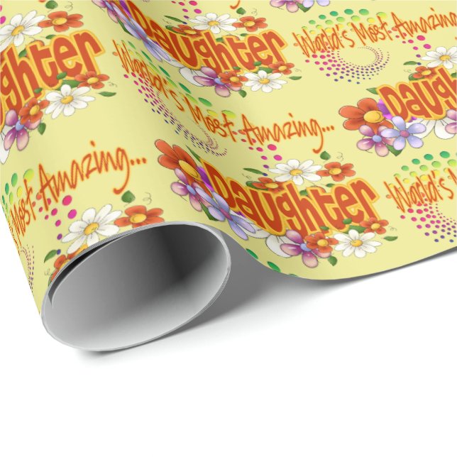 World's Most Amazing Daughter Tropical Flowers Wrapping Paper (Roll Corner)