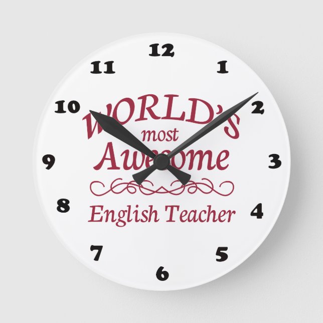World's Most Awesome English Teacher Round Clock (Front)