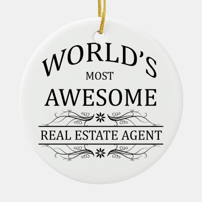 World's Most Awesome Real Estate Agent Ceramic Tree Decoration (Front)
