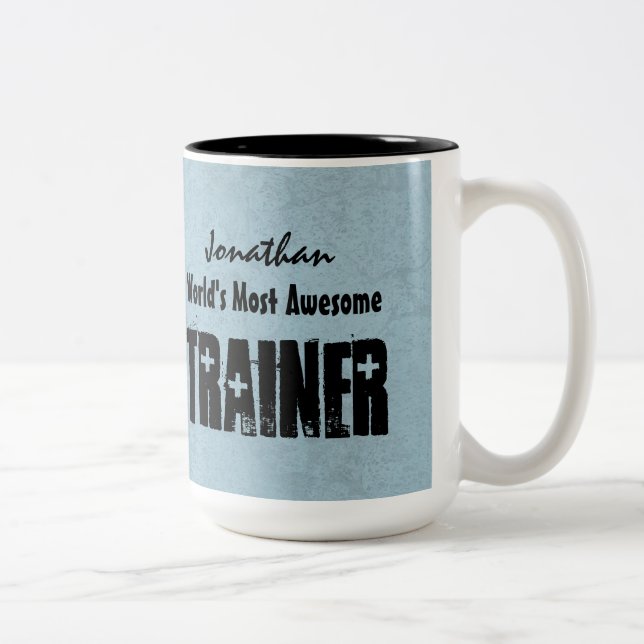 World's Most Awesome TRAINER Blue Grunge V14 Two-Tone Coffee Mug (Right)