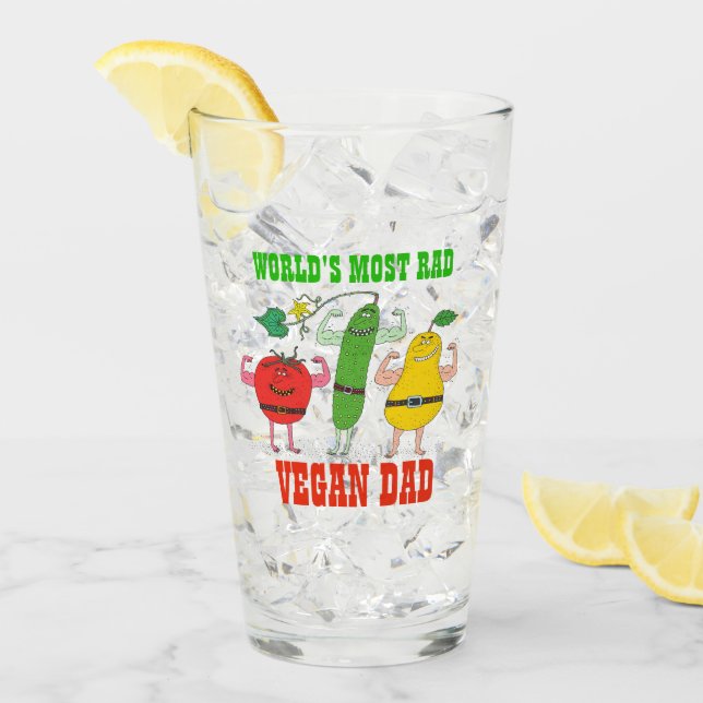 Worlds Most RAD VEGAN DAD Funny Vegatables Muscles Glass (Front Ice)