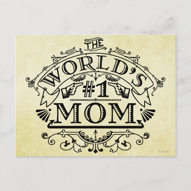 World's Number One Mum Vintage Flourish Postcard (Front)