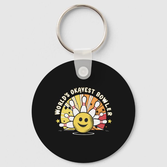 World's Okayest Bowler Funny Bowling Ll And Pins B Key Ring (Front)