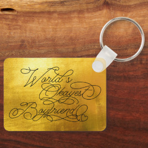 World's Okayest Boyfriend Funny Gold Quote Custom Key Ring