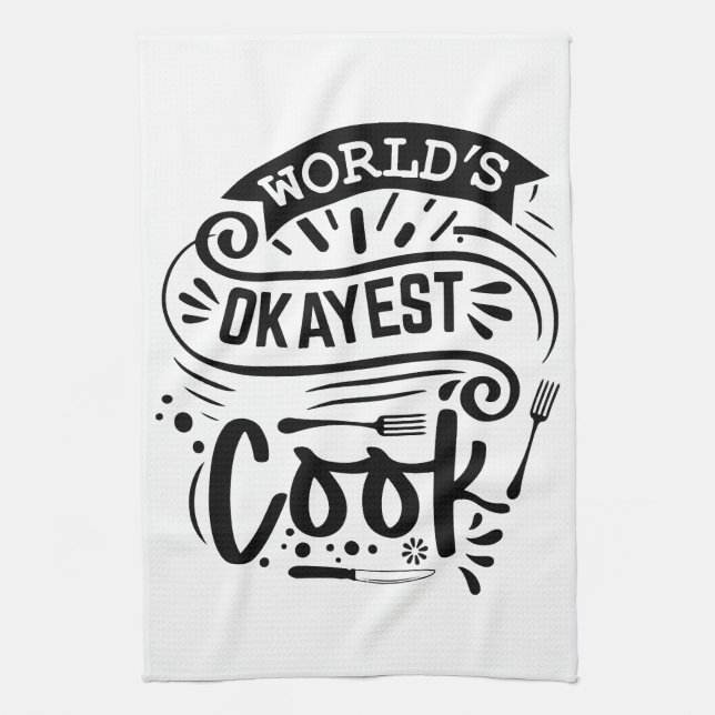 World's Okayest Cook Apron – Kitchen Utensils Tea Towel (Vertical)