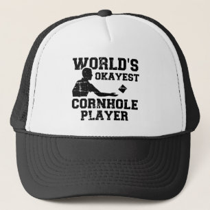 World's okayest cornhole player trucker hat