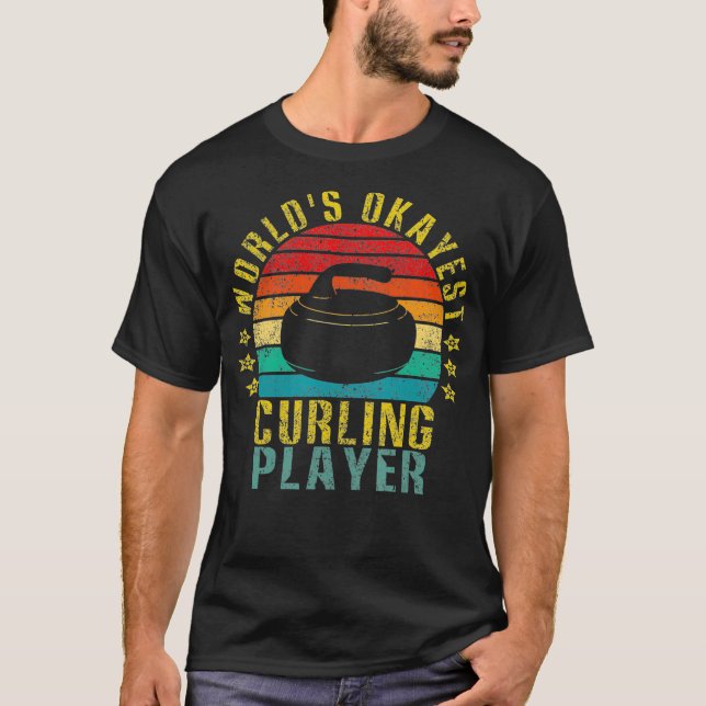 Worlds Okayest Curling Player Funny Retro T-Shirt (Front)