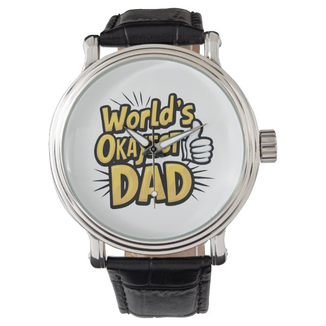 world's okayest dad black vintage leather watch