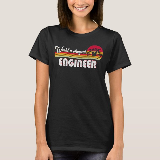 Worlds Okayest Engineer, Funny Engineering Retro V T-Shirt (Front)