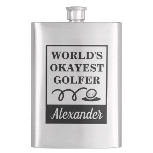 World's Okayest Golfer funny golfing gift custom Hip Flask