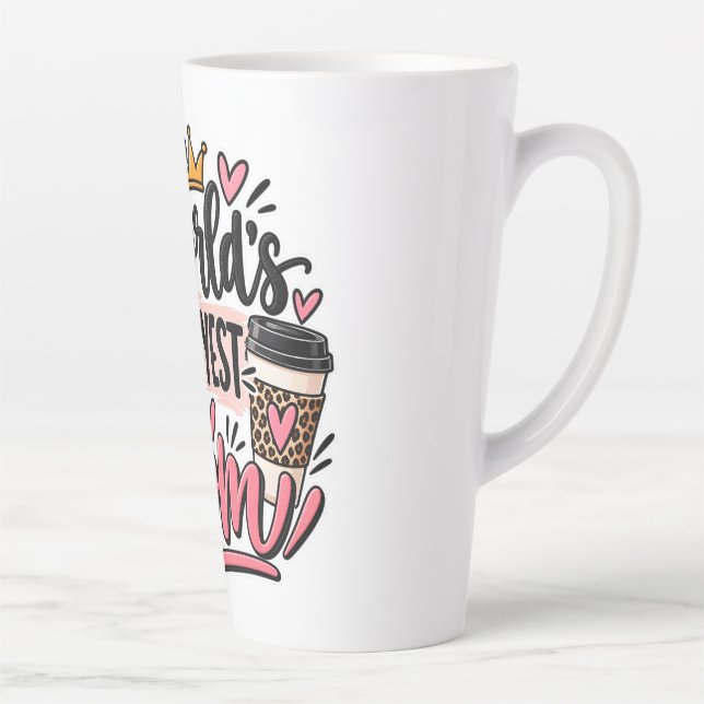 World's Okayest Mum Leopard Print Messy Bun Latte Mug (Right)
