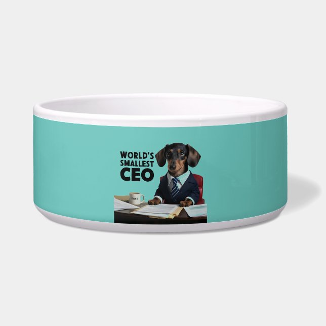 World's smallest CEO, cute funny dachshund in suit (Front)