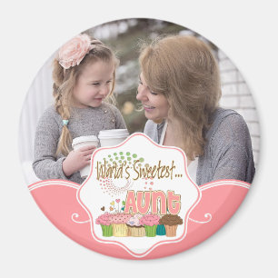 World's Sweetest Aunt Cupcake Pattern Gift Magnet
