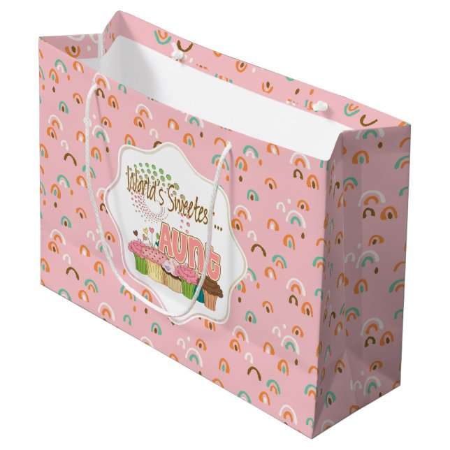 World's Sweetest Aunt Cupcakes Large Gift Bag (Front Angled)