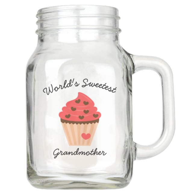 world's sweetest grandmaa cupcake hearts mason jar (Front)