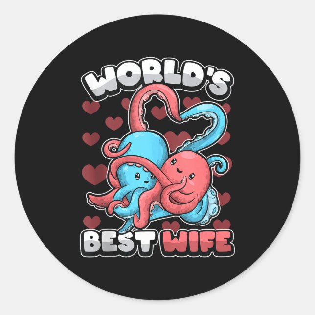 World's Wife Cute Kawaii Octopus Heart Cute Couple Classic Round Sticker (Front)