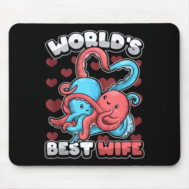 World's Wife Cute Kawaii Octopus Heart Cute Couple Mouse Pad (Front)