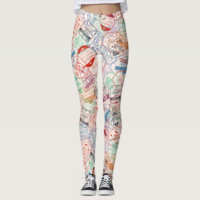 Worldwide Travel Labels All Over Pattern Leggings (Front)