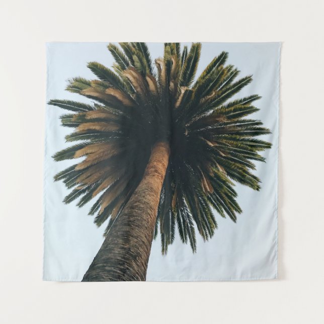 Worm eye photography of palm tree tapestry (Front)