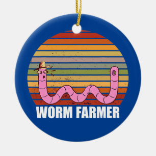 Worm Farmer Composting Farming Vintage Retro Hat Ceramic Tree Decoration