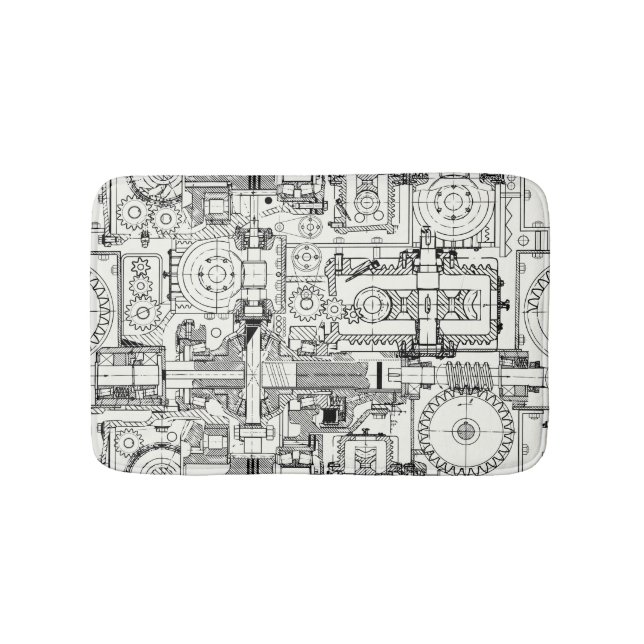 Worm Gears: Seamless Technical Machinery. Bath Mat (Front)